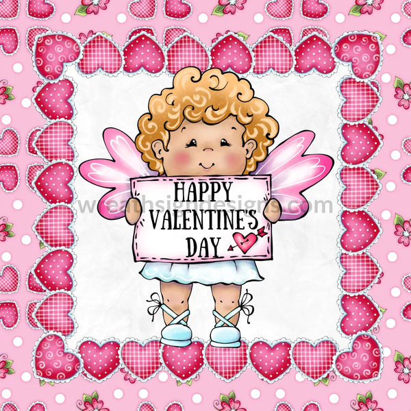 Happy Valentines Day Cupid -Square Valentine Wreath Sign 8 Square