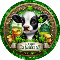 Happy St Patricks Day  Cow Round Metal Sign