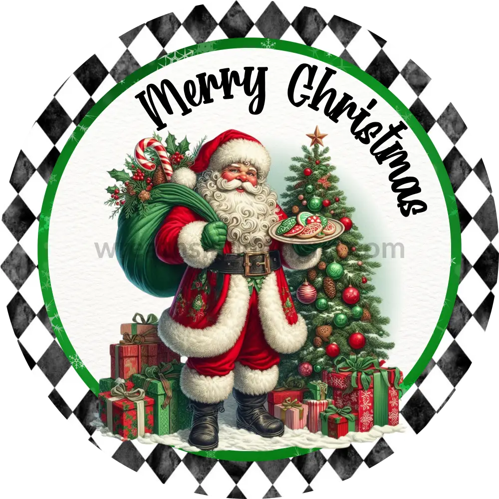 Harlequin Santa Christmas Wreath Sign- Green 10