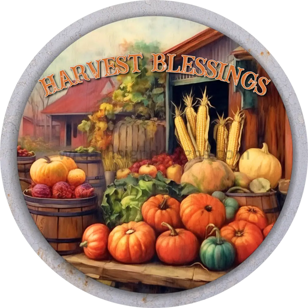 Harvest Blessings Farmers Market Metal Wreath Sign 6 Circle