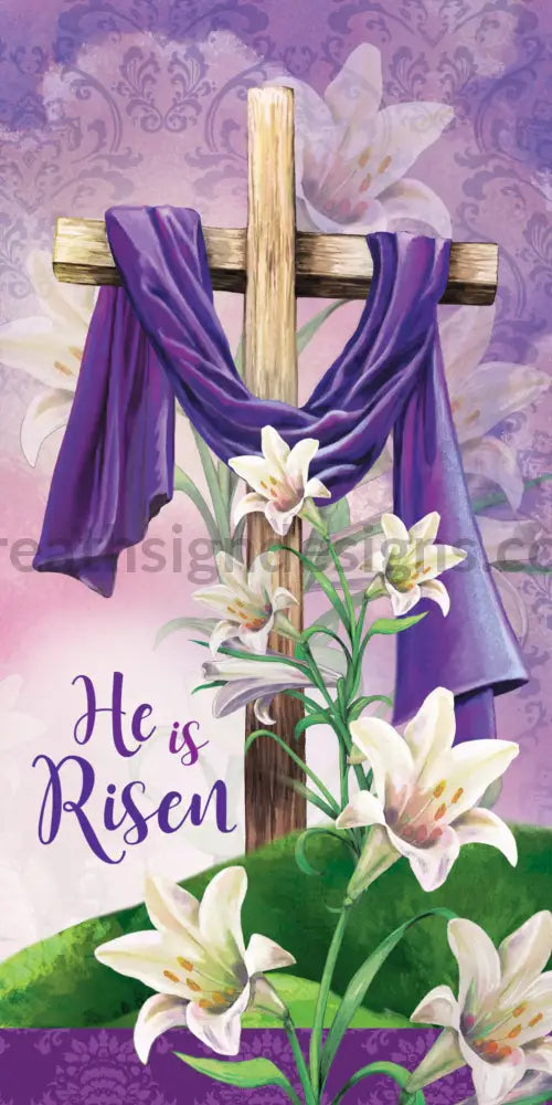 He Is Risen Purple And Lilies 12X6 Wreath Sign-Metal Sign