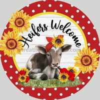 Heifers Welcome Red Bandana Cow With Sunflowers Metal Sign 8 Cicle