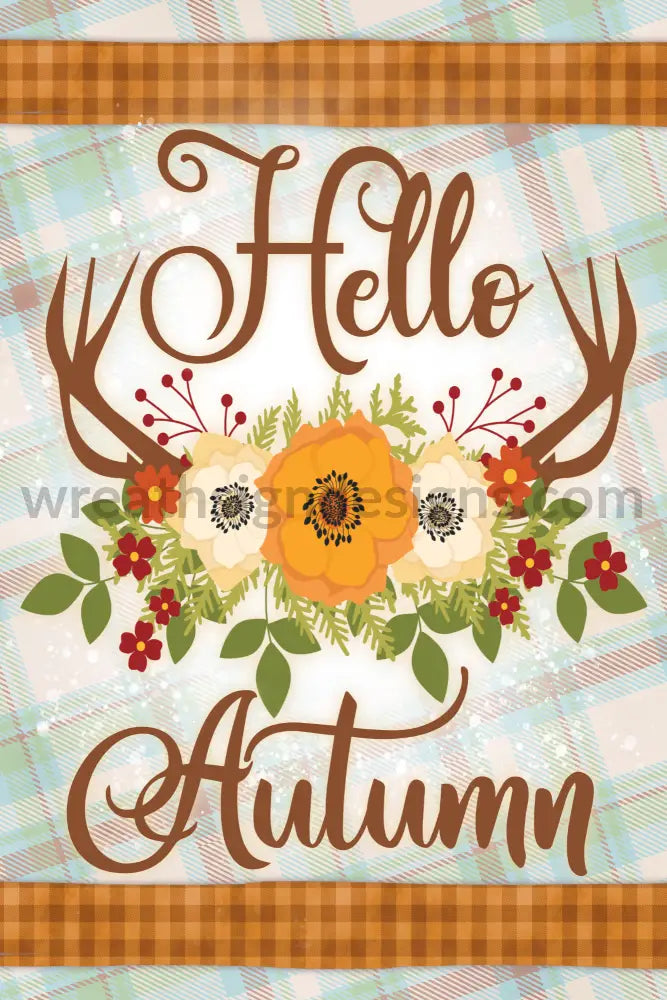 Hello Autumn Floral Horns 8X12 Metal Sign
