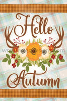 Hello Autumn Floral Horns 8X12 Metal Sign