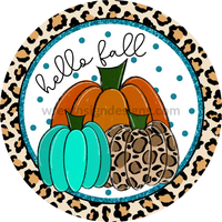 Hello Fall Blue Leopard Pumpkins Circle 6