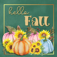 Hello Fall Pumpkins On Green Metal Sign 8