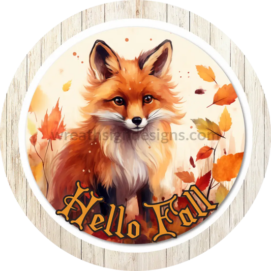 Hello Fall Red Fox Circle Metal Wreath Sign 6