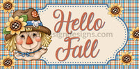 Hello Fall Scarecrow & Sunflower Orange And Blue Plaid 12X6 Metal Wreath Sign Metal Sign