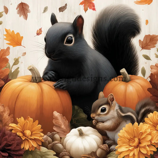 Hello Fall squirrel and Chipmunk Fall Wreath Sign MS-1610