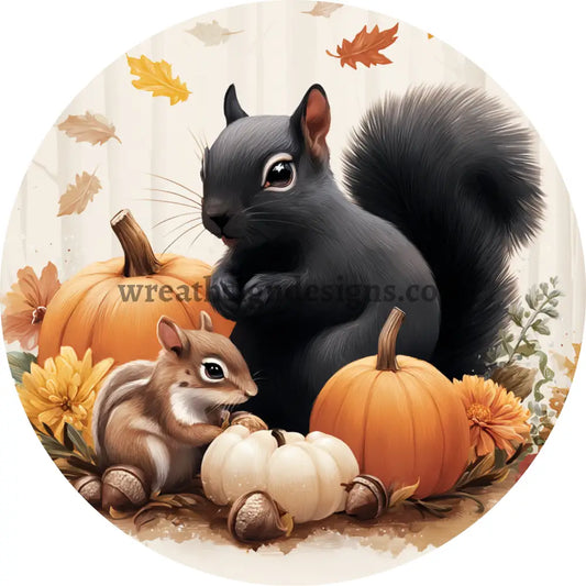 Hello Fall squirrel and Chipmunk Fall Wreath Sign MS-1611
