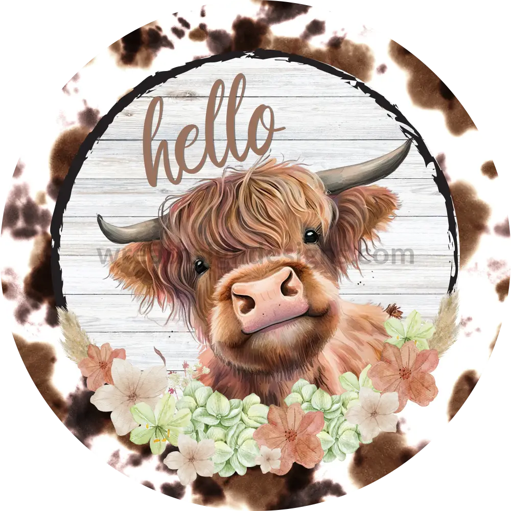 Hello Highland Cow Metal wreath Sign – Wreath Sign Designs