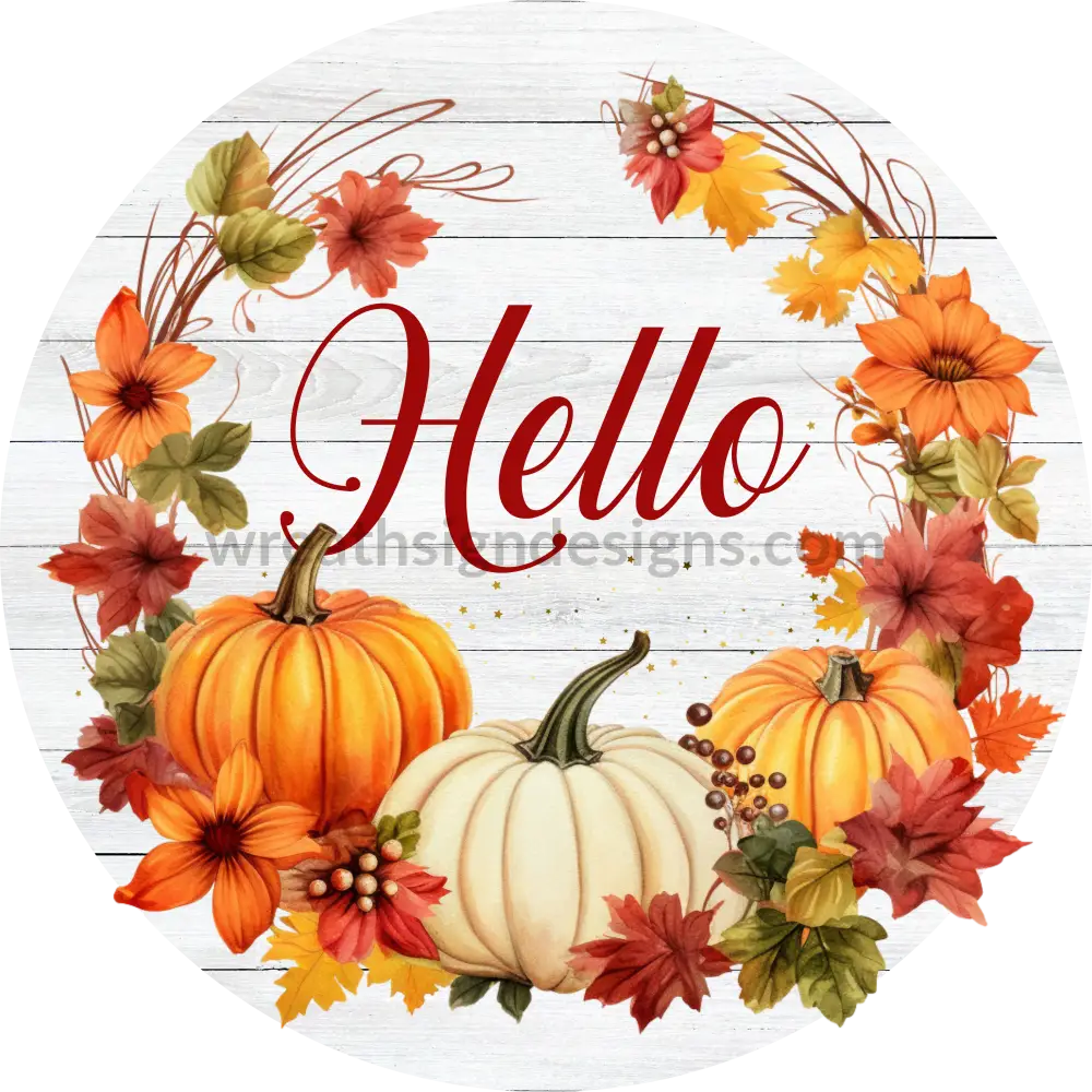 Hello Pumpkins And Flowers Fall Wreath Sign 6