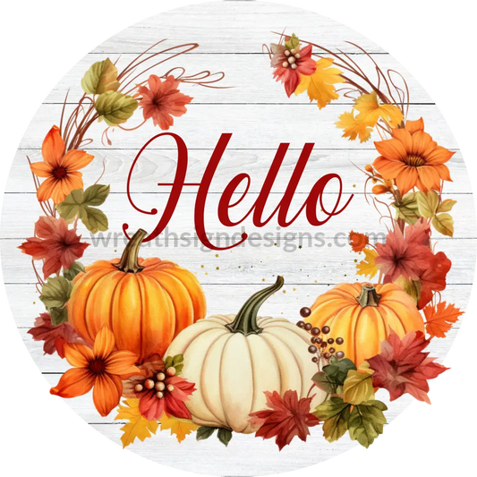 Hello Pumpkins And Flowers Fall Wreath Sign 6