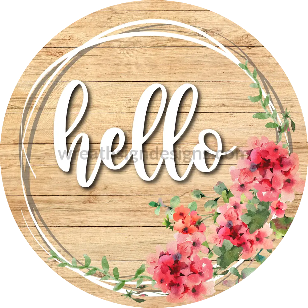 Hello Red Geraniums _Floral Wreath Metal Sign 6