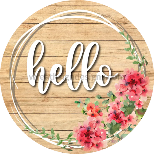 Hello Red Geraniums _Floral Wreath Metal Sign 6