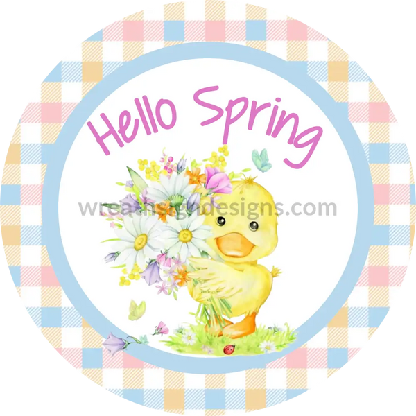 Hello Spring Baby Duck And Flowers- Metal Wreath Sign 8