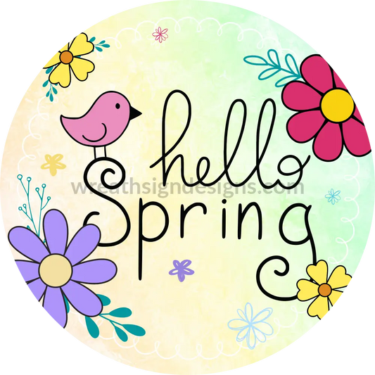 Hello Spring Doodle Flowers Metal Sign 6’