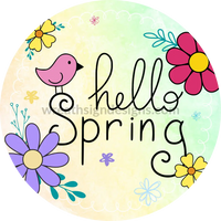 Hello Spring Doodle Flowers Metal Sign 6’