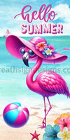 Hello Summer Beach Flamingo 12X6- Metal Sign