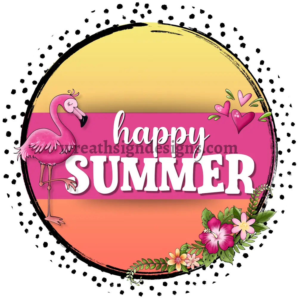 Hello Summer Flamingo Sunset Ombre Dot Metal wreath Sign MS-1174 11.75’’ 8x12 Metal Sign