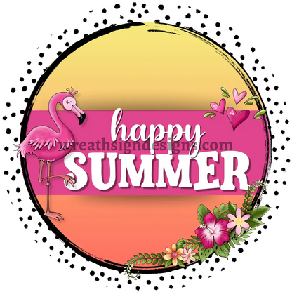 Hello Summer Flamingo Sunset Ombre Dot Metal wreath Sign MS-1174 11.75’’ 8x12 Metal Sign