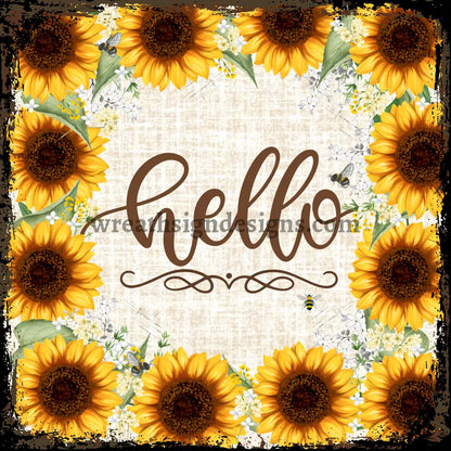 Hello Sunflower And Bees - Metal Wreath Sign