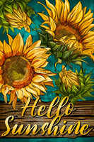 Hello Sunshine Sunflowers On Teal 8X12 Metal Sign