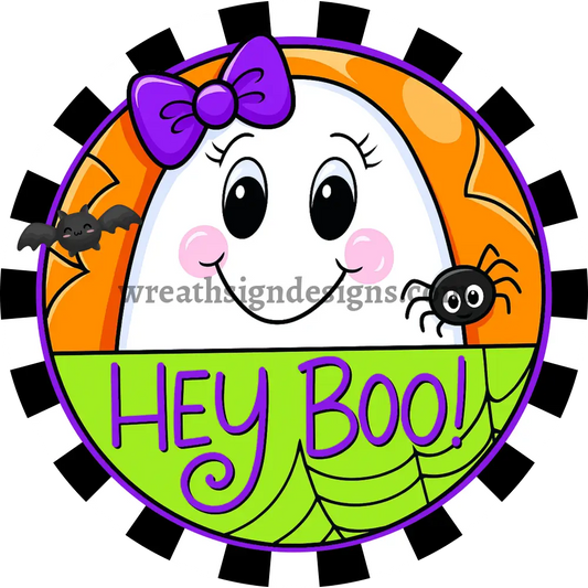 Hey Boo Cute Ghost Halloween Wreath Sign