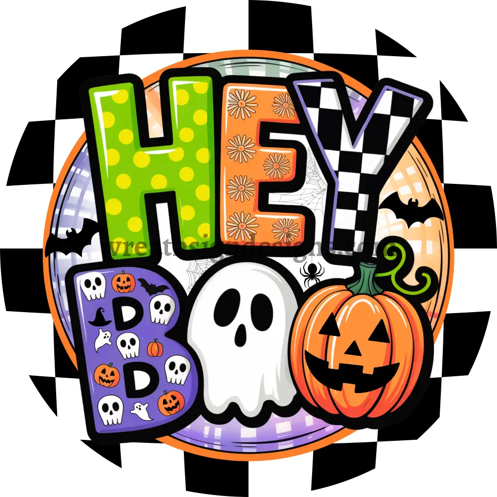 Hey Boo cute Halloween Wreath Sign MS-1304