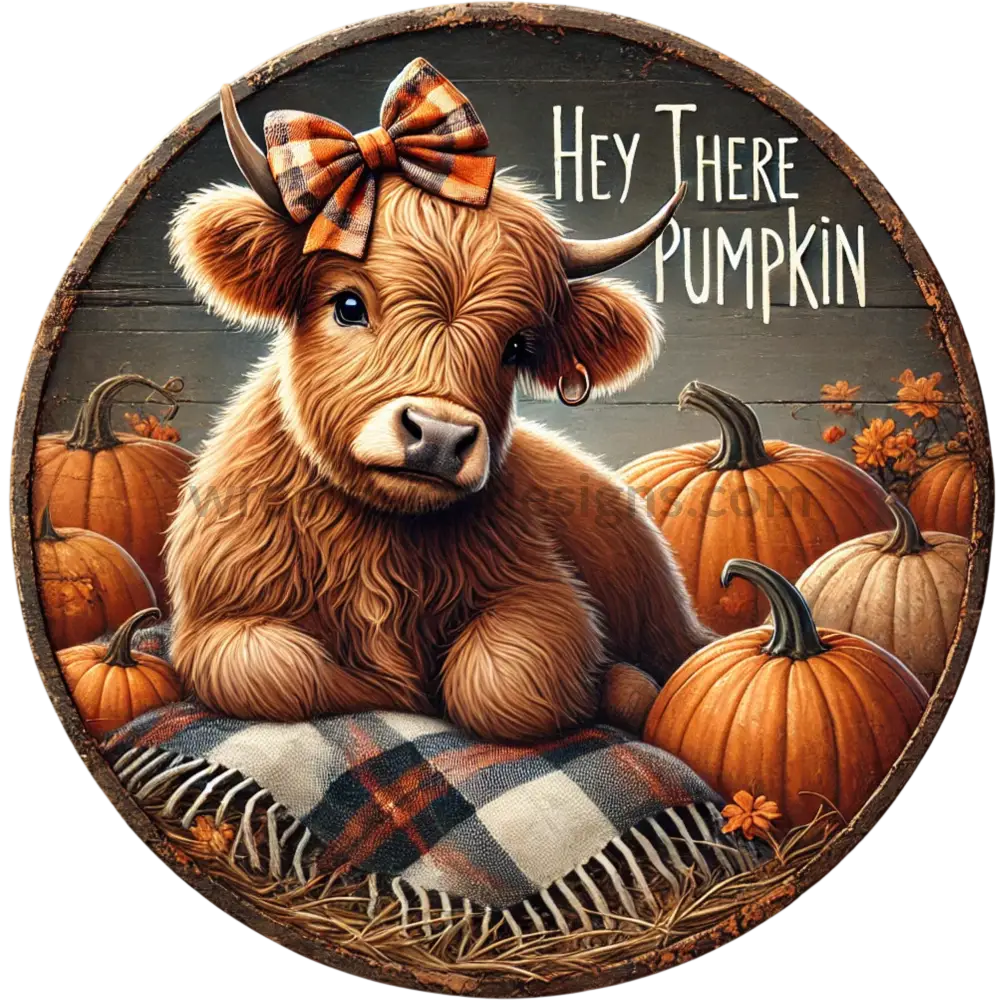 Hey There Pumpkin Fall Highland Metal Wreath Sign 6’’