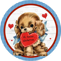 Hi There Valentine Vintage Blue And Red Puppy-Metal Pet Wreath Sign 6
