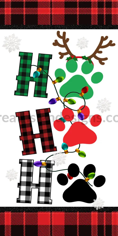 Ho Merry Dog Prints Christmas- 6X12- Round Metal Wreath Sign