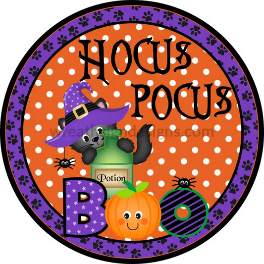 Hocus Pocus Black Cat Boo Round- Halloween- Metal Sign 8 Circle