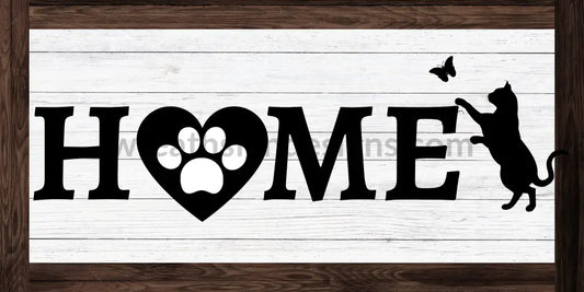 Home Heart Paw Cat Playing- Metal Sign