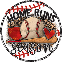 Home Run Season Baseball And Leopard - Wreath Sign Circle Metal 6’