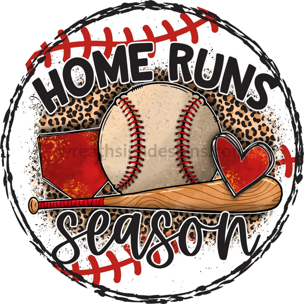 Home Run Season Baseball And Leopard - Wreath Sign Circle Metal 6’