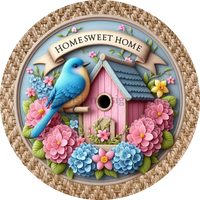 Home Sweet Home Blue Bird Round Metal Wreath Sign – Wreath Sign