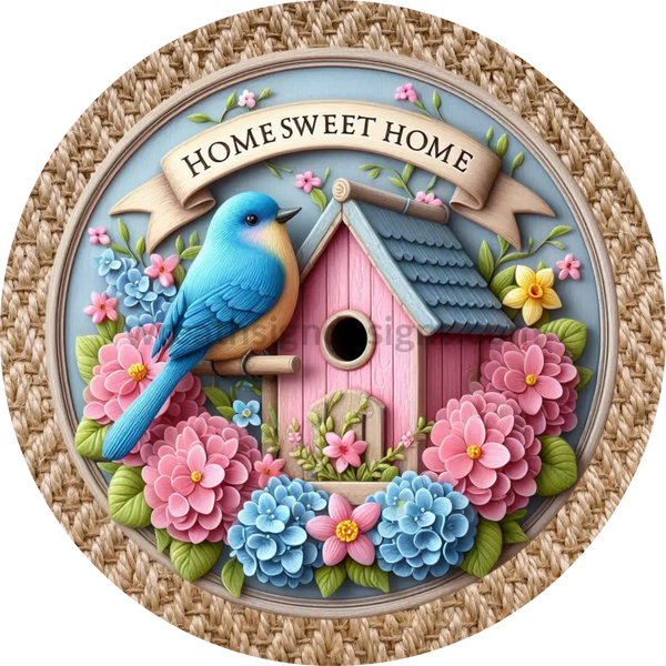 Home Sweet Blue Bird Round Metal Wreath Sign 6