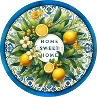 Home Sweet Blue Tile Lemon Metal Wreath Sign 6