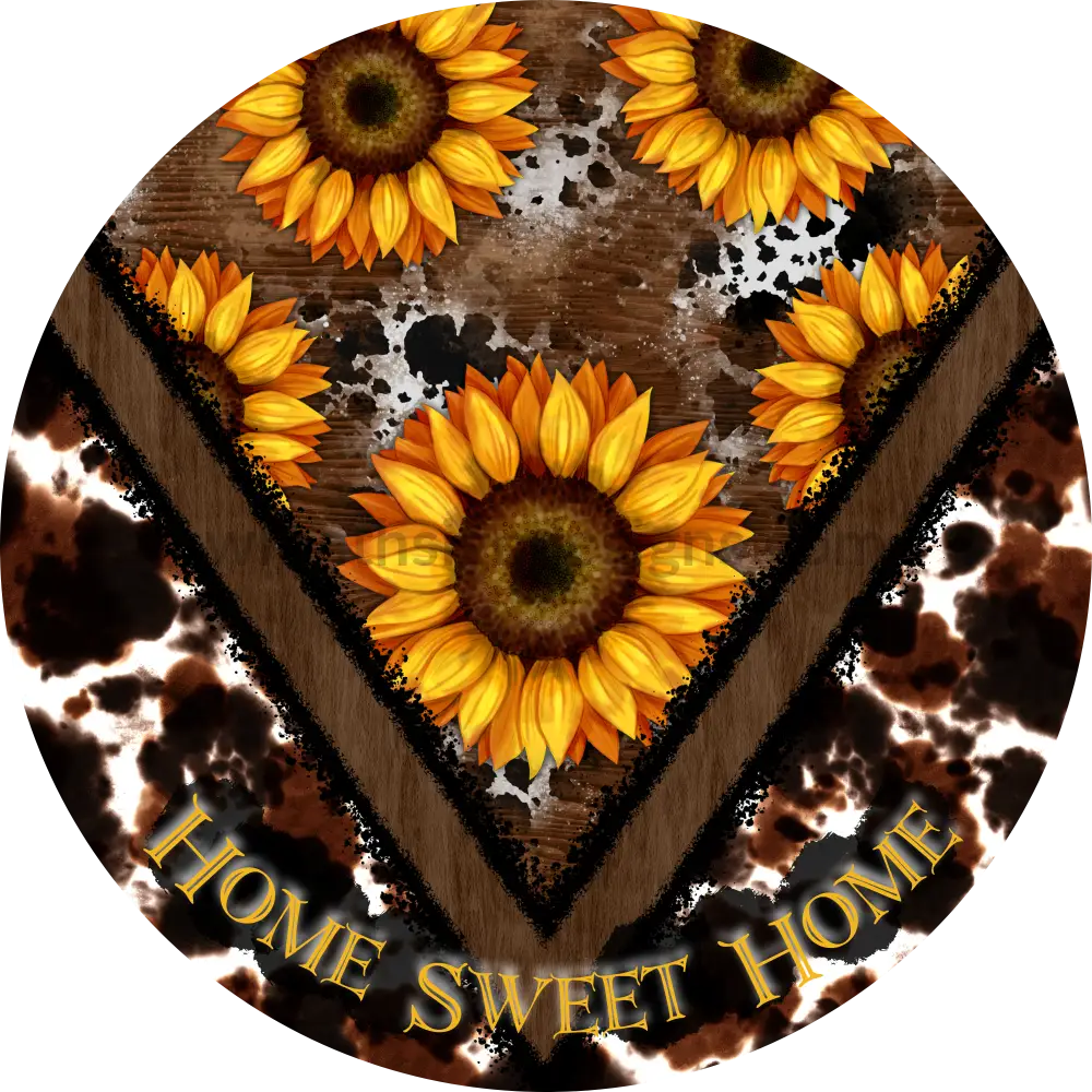 Home Sweet Cowhide And Sunflowers Metal Sign 6