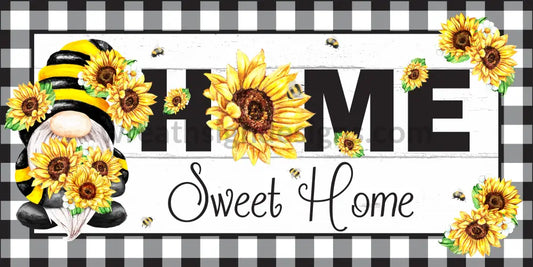 Home Sweet Sunflower Gnome-12X6 Metal Sign