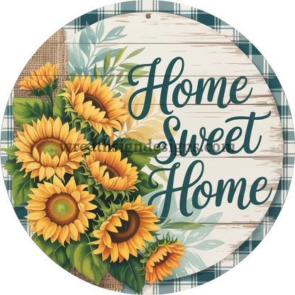 Home Sweet Home Teal Sunflowers Metal wreath Sign MS-1376 10’’