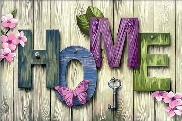Home- Wood Florals And Butterflies- 12X8 Metal Wreath Sign 8X12