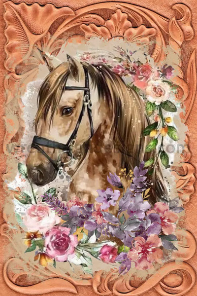 Horse Floral And Leather 8X12 Metal Sign