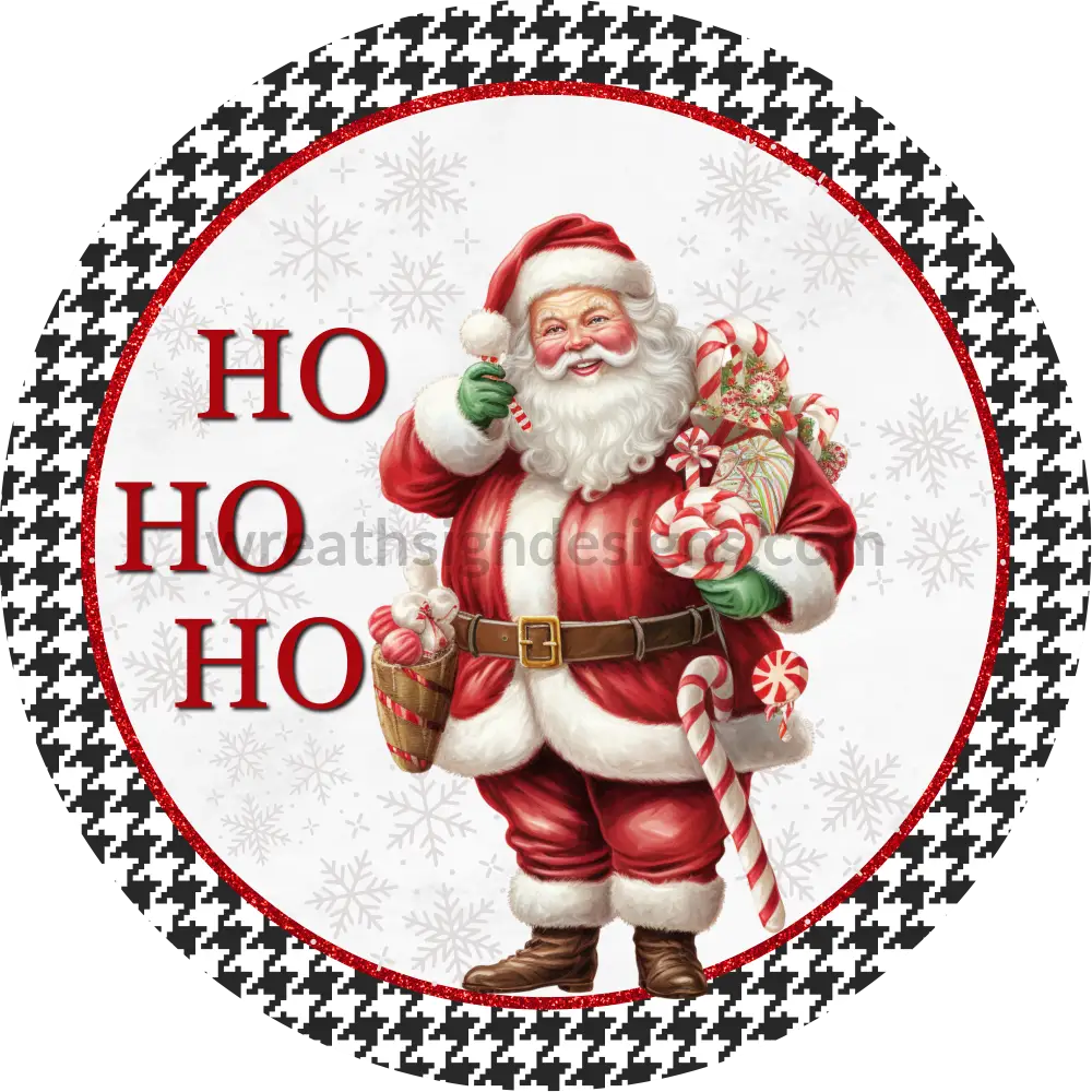 Houndstooth Santa Ho Red- Round - Metal Signs 8
