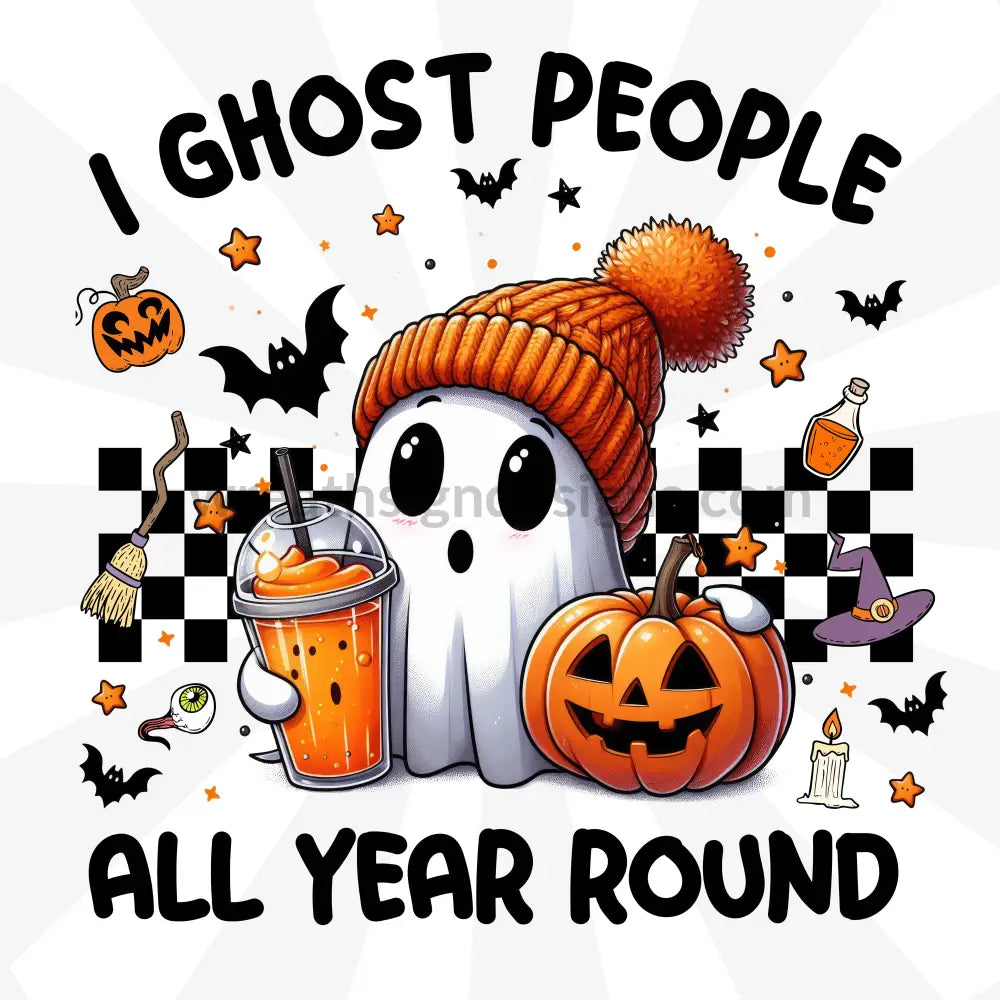 I Ghost People All Year Round -Fun Metal Halloween Wreath Sign 10”