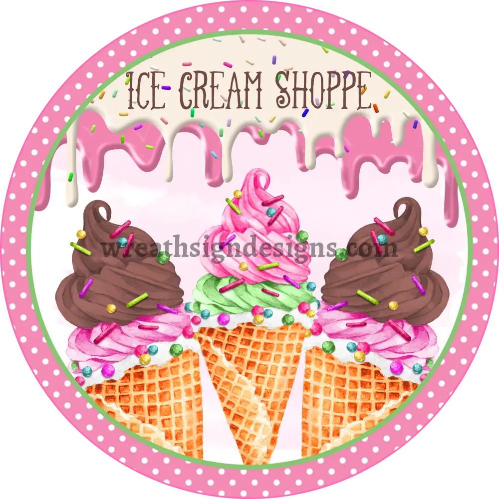 Ice Cream Shoppe Pink Wreath Sign 8 Circle