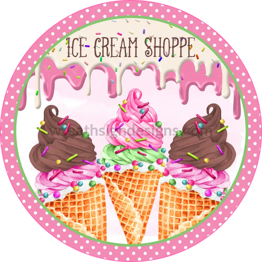 Ice Cream Shoppe Pink Wreath Sign 8 Circle