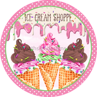 Ice Cream Shoppe Pink Wreath Sign 8 Circle