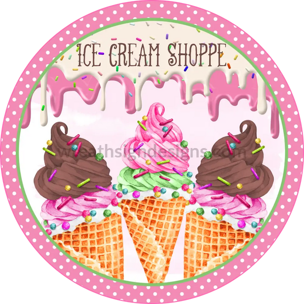 Ice Cream Shoppe Pink Wreath Sign 8 Circle